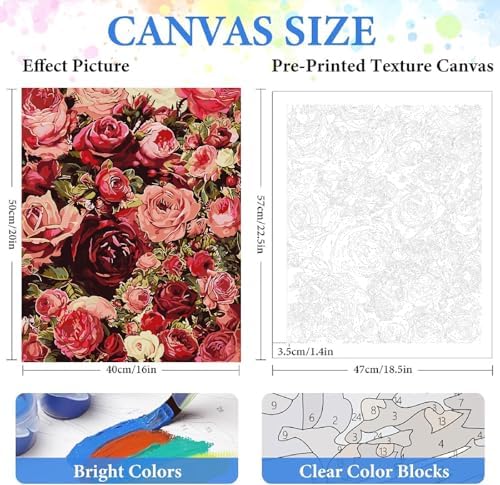ZRIZQ Flowers Paint by Numbers Kit for Adults Beginner,Roses,16x20 - Image 2
