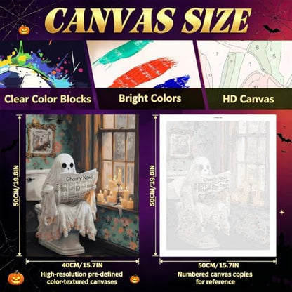 ICYANART Ghost Paint by Numbers Kit for Adults, Halloween Number Painting - Image 4