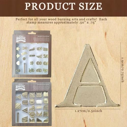 51Pcs Wood Burning Kit, Brass Wood Burning Letters Creative DIY Wood Burning/Carving Set Decorative Wood Burning Letters for Embossing Craft Making, Wood Burning Kit - Image 4