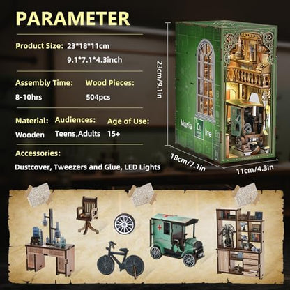 MiniCity Book Nook Kit, DIY Miniature Dollhouse Book Nook Kit with Dust Cover and LED Light-The Radium Lady - Image 2