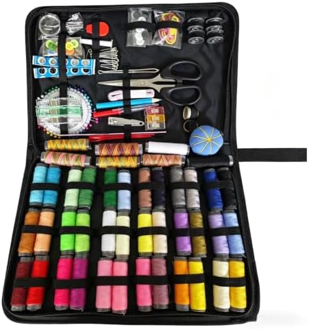 Huacan Portable Sewing Kit for Adults Beginners, 202PCS Complete Sewing Supplies with Color Threads, Tailor Scissors, Needles, Buttons, Travel Emergency Hand Sewing Set by Home