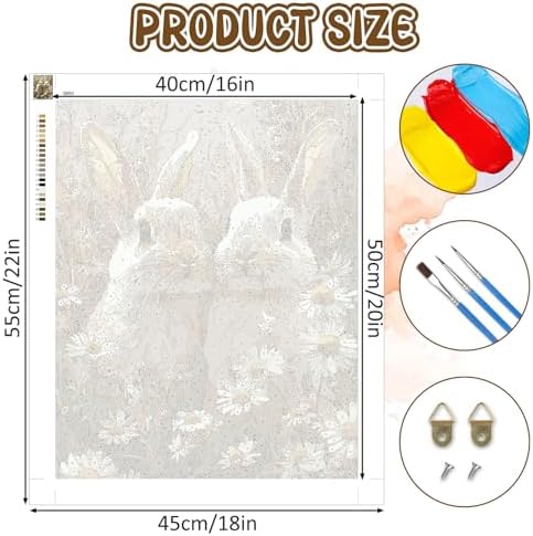 RICUVED Easter Paint by Numbers for Adults, Rabbits Paint by Numbers Kit for Adults Beginners, Flowers DIY Acrylic Oil Painting on Canvas Easy for Gift Home Wall Decor 16x20 Inch - Image 3
