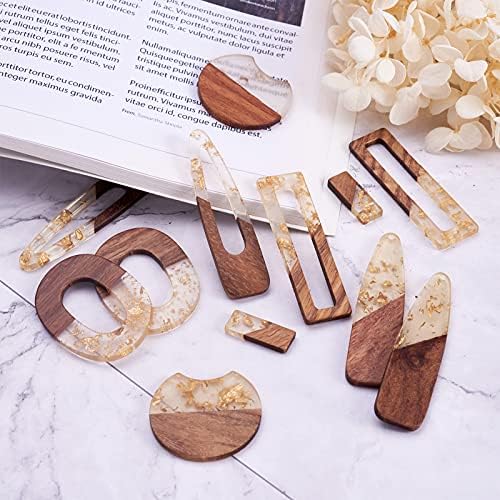 FASHEWELRY 12Pcs Resin & Walnut Pendants 6 Styles Rectangle Oval Bullet Geometry Vintage Resin Wood Statement with Foil for Jewelry Making - Image 5