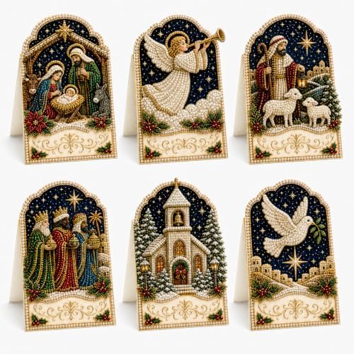 Diamond Art Christmas Cards 6 Pack, 5D DIY Gem Greeting Kits with Envelopes by Unknown