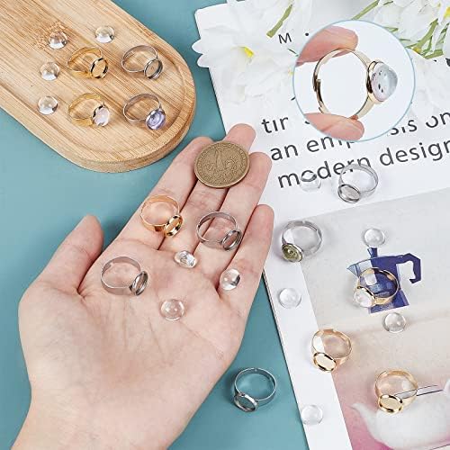 SUNNYCLUE 1 Box 40Pcs DIY 20 Sets Adjustable Stainless Steel Ring Base Clear Glass Cabochon Settings for Jewelry Making Finger Rings Blanks Components Ring Making Kit Adult Craft Supplies Mixed Color - Image 3