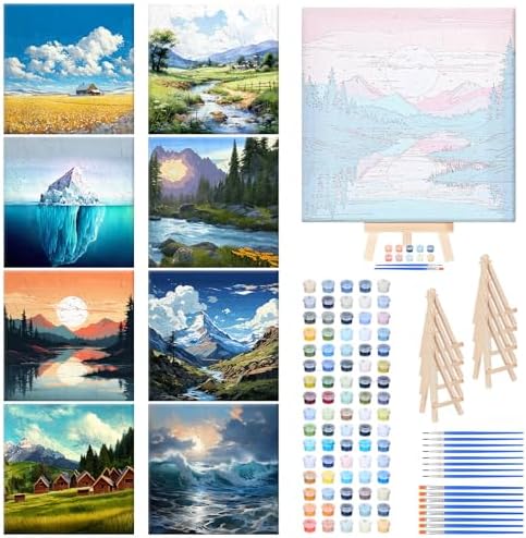 RoundFunny 8 Set Paint by Numbers Drawing Kit for Adults,Landscapes by RoundFunny