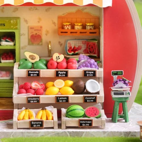 Dollhouse Miniature DIY House Kit,Mini 3D Wooden Doll House Craft Model with LED Creative Room Perfect DIY Gift for Friends, Lovers and Families (Fruit Shop) - Image 4
