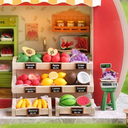 Dollhouse Miniature DIY House Kit,Mini 3D Wooden Doll House Craft Model with LED Creative Room Perfect DIY Gift for Friends, Lovers and Families (Fruit Shop) - Image 4