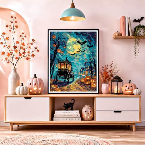 NXIKYO Halloween Carriage Paint by Numbers Kit for Adults Beginner, Night Adult Paint by Number Kits on Canvas, DIY Acrylic Oil Easy Painting by Numbers for Home Wall Decor 16x20 inch (Without Frame) - Image 7