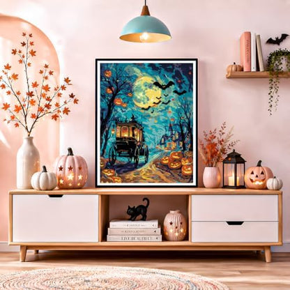 NXIKYO Halloween Carriage Paint by Numbers Kit for Adults Beginner, Night Adult Paint by Number Kits on Canvas, DIY Acrylic Oil Easy Painting by Numbers for Home Wall Decor 16x20 inch (Without Frame) - Image 7