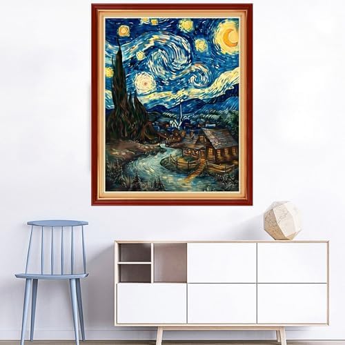 Joyhoor Cross Stitch Kits for Beginners Stamped Cross-Stitch Supplies Needlework preprint Embroidery Kits for Adults DIY Needlepoint Kits Embroidery Patterns 11CT-Van Gogh's Star Home 16x20 inchs - Image 2
