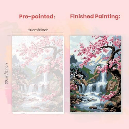 MXJSUA Flowers Tree Waterfall Framed Paint by Numbers for Adults Beginners, Easy Adults' Paint-by-Number Kits on Canvas with Easel, Acrylic Number Painting Crafts Gifts for Home Decor, 8x12 inch - Image 3