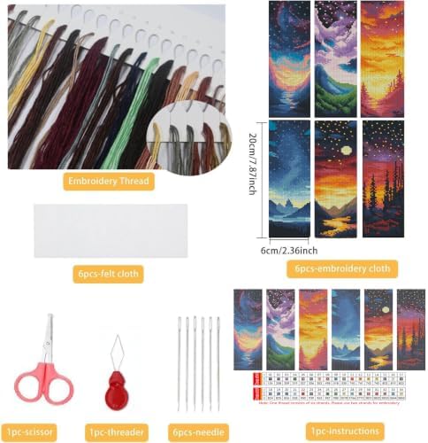 14CT Sun and Moon Cross Stitch Bookmark Stamped Embroidery Kit for Beginner - Image 2