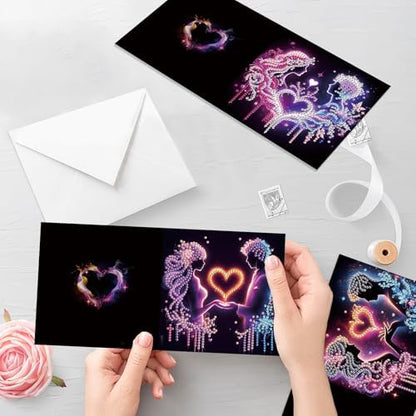 12 Pack Diamond Painting Greeting Cards Kit with Envelopes, 5D DIY Romantic Couple Love Heart Diamond Art Cards, Anniversary Valentines Day Wedding Cards for Adults Him Her Couples - Image 2