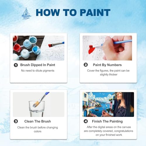 HITIRECOVI Seaview Town Paint by Number Adult,Canvas Paint by Numbers for Adults Seaside,DIY Acrylic Oil Paint by Number for Adults for Home Decor Gift 16x20 Inch - Image 6