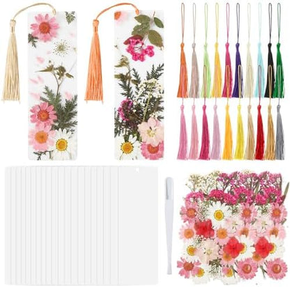 20 Sets Dried Flower Bookmark Making Kit Transparent Bookmark DIY Projects Craft Gift Bulk PET Sticker with Color Tassels and tweezer for Classroom Activities Reading Award and Book Lovers（Summer） by Afniimyapt