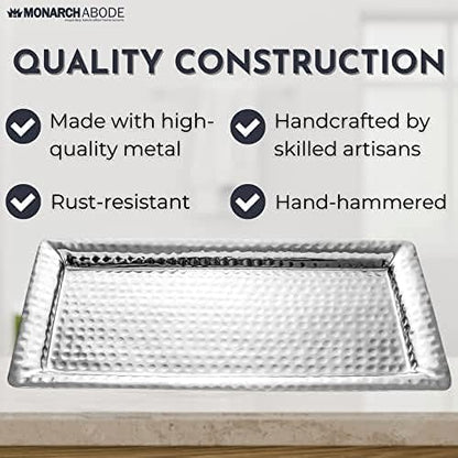 Monarch Abode Decorative Tray – 16-Inch Hand Hammered Nickel Finish Metal Bathroom Tray Countertop, Vanity Trays Organizer, Perfume Plate for Dresser, Kitchen Countertop Large Fruit Platter