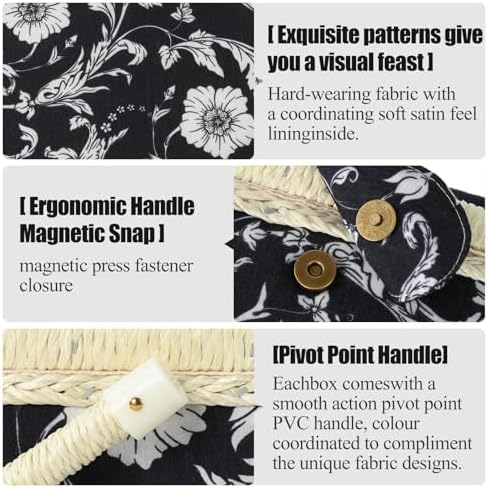Medium Sewing Basket, Sewing Box with Accessories, Black White Flower - Image 3