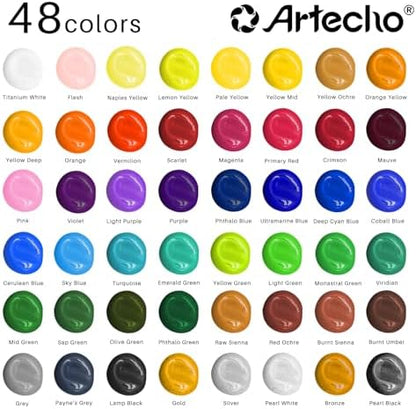 Artecho Acrylic Paint Set 48 Colors 2oz/59ml with 12 Brushes, Art Supplies - Image 2
