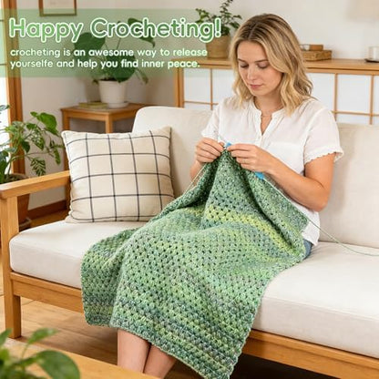 Aeelike Crochet Blanket Kit for Beginners, Easy Crochet Kit, Green Gradient - Image 7