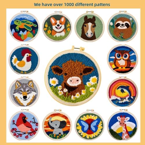 DIY Punch Needle Kits Cute Cartoon Sloth with Hoop 20x20cm-6 - Image 5