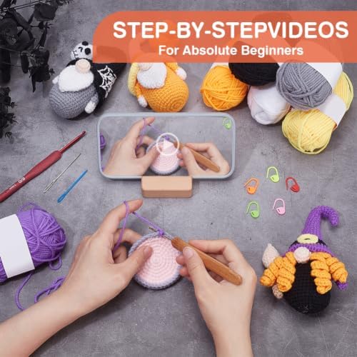 ACRNIGHEET 3Pcs Gnome Crochet Kit for Adults Beginners, Halloween Decorations Crochet Kit Complete Knitting Kits for Beginners with Step-by-Step Instruction DIY Craft Gift - Image 4