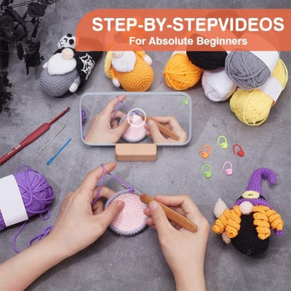 ACRNIGHEET 3Pcs Gnome Crochet Kit for Adults Beginners, Halloween Decorations Crochet Kit Complete Knitting Kits for Beginners with Step-by-Step Instruction DIY Craft Gift - Image 4