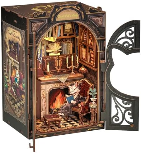 CUTEBEE Book Nook Kit for Adults, Cat Miniature House Kit, Adult Craft Gift by CUTEBEE