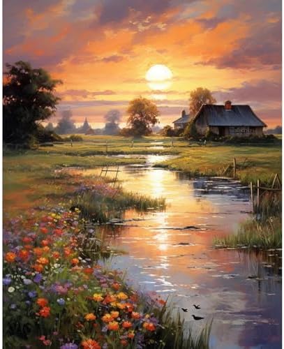 Paint by Numbers Kit for Adults Beginner 16x20 Inch, Countryside Sunset by Fountor