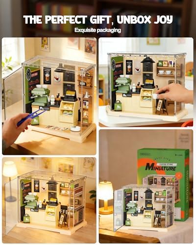 Vodolo DIY Miniature House Kit with Led,Book Nook Kits for Adults Beginners,Book Shelf Decor,3D Puzzle Booknook Craft Kits,Books Lovers Gifts for Women Men Bookshelf Decor,90PCS Coffee Shop - Image 4