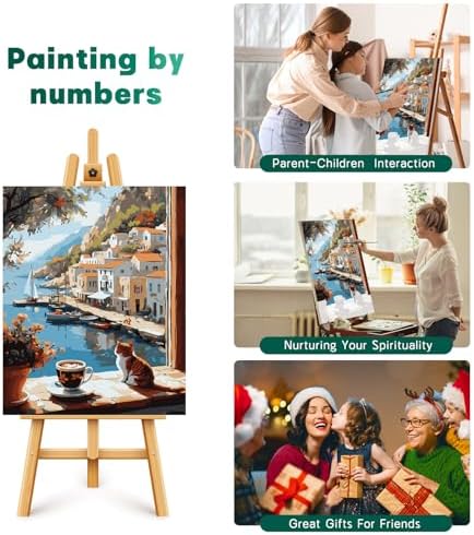 Possoco Paint by Numbers Kit for Adults Beginner Cat, Seaside Landscape Easy Adult Paint by Number Kits on Canvas, DIY Acrylic Number Painting for Adults Teens for Home Decor 16x20 Inch - Image 6