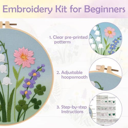 Louise Maelys 4 Pack Watercolor Floral Embroidery Kit for Beginners - Image 2