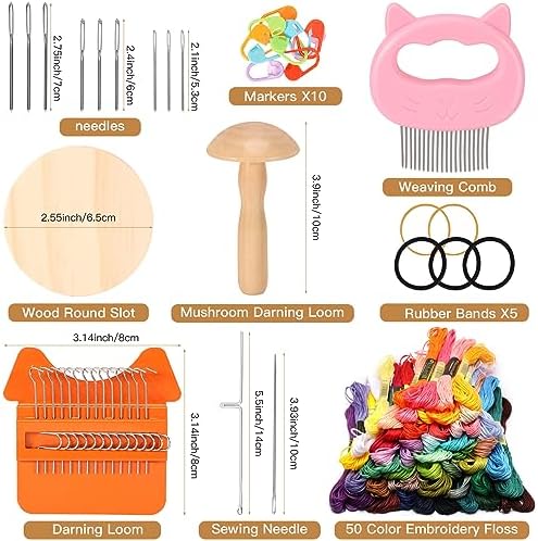 Caydo Speedweve Darning Mini Loom Kits Machine with 50 Color Threads, Sock Darning Mushroom Egg, Complete Darning Kit for Beginners Quickly Mending Jeans Socks, DIY Artful Patterns, Repair Clothes - Image 2