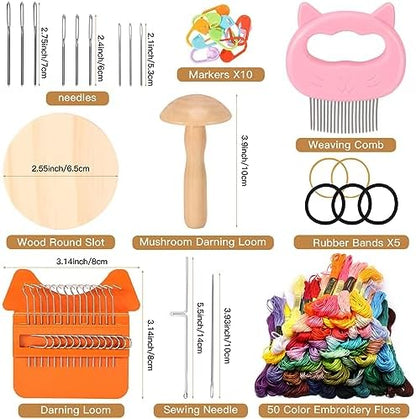 Caydo Speedweve Darning Mini Loom Kits Machine with 50 Color Threads, Sock Darning Mushroom Egg, Complete Darning Kit for Beginners Quickly Mending Jeans Socks, DIY Artful Patterns, Repair Clothes - Image 2