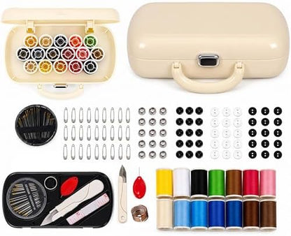WANSHUNLMI 150 Pcs Creamy White Sewing Project Kit, Travel Family Sewing Supplies Repair Kit Portable Small Traveler Sewing Kit Sewing Thread Accessories DIY Sewing Supplies Organizer (White) by WANSHUNLMI