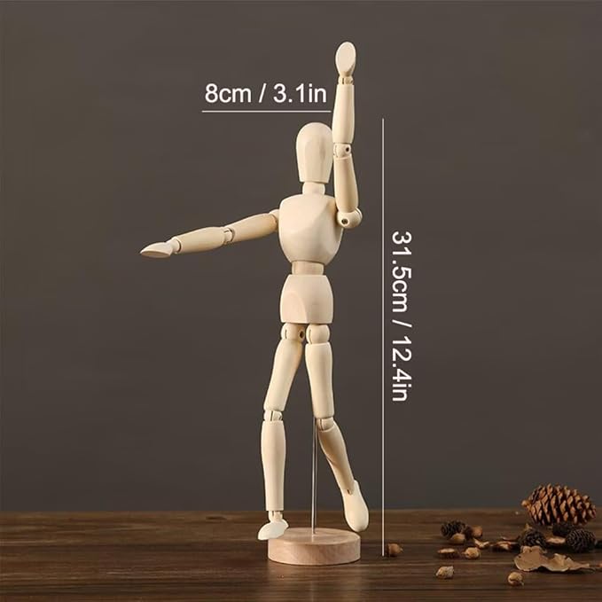 SEEK RARE 12.4 Inch Artists Wooden Manikin Flexible Body Joints Human Figure Puppet Model Wood Male Mannequin Ornament Stand for Home Office Desk Decor Sketching Drawing Painting