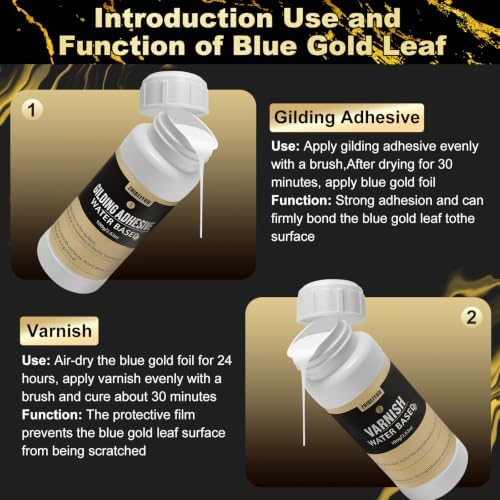 200 Pieces Blue Gold Leaf Sheets,Complete Gilding Adhesive Kit for Leaf - Image 3