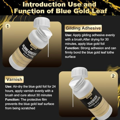 200 Pieces Blue Gold Leaf Sheets,Complete Gilding Adhesive Kit for Leaf - Image 3