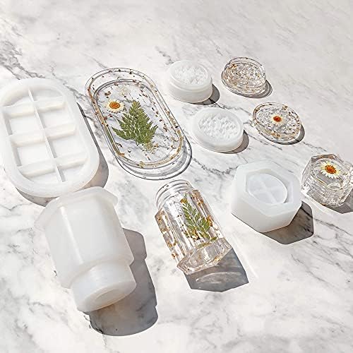 Woohome 3 PCS Large Grinder Resin Mould Tray Epoxy Casting Mould Silicone Jar Mould with Lid, Dried Flowers and Gold Foil Flakes for Herb Grind, Container Storage DIY Making Craft - Image 6