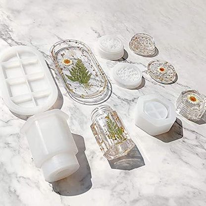 Woohome 3 PCS Large Grinder Resin Mould Tray Epoxy Casting Mould Silicone Jar Mould with Lid, Dried Flowers and Gold Foil Flakes for Herb Grind, Container Storage DIY Making Craft - Image 6