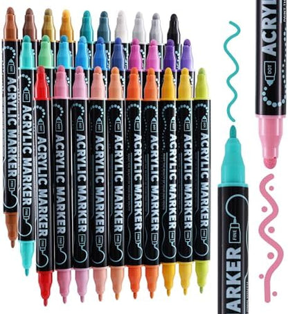 nauets 30 Colors Precision Dual Tip Acrylic Paint Markers Pens - Dot & Fine by nauets