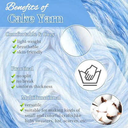 Aeelike Cake Yarn for Crocheting, Soft Ombre Crochet Yarn, Light Blue - Image 3