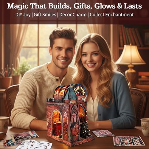 Magic Platform DIY Book Nook Kit Interactive 3D Wood Puzzle LED Magical Miniature with Infinite Mirror Extension Space DIY Bookshelf Insert Decor Gifts Miniature House Magic Express Diorama Scenery - Image 6
