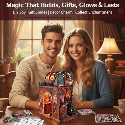 Magic Platform DIY Book Nook Kit Interactive 3D Wood Puzzle LED Magical Miniature with Infinite Mirror Extension Space DIY Bookshelf Insert Decor Gifts Miniature House Magic Express Diorama Scenery - Image 6