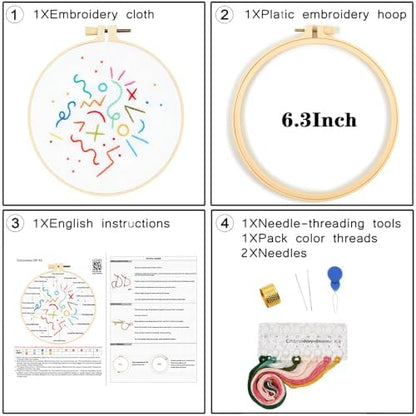Beginners Embroidery Stitch Practice Kits, Easy Hand Embroidery Starters Kit for Beginners Adults, Stamped Cross Stitch Kits DIY Needlepoint Kits for Beginners Adults, Embroidery Hoop & Video Tutorial - Image 6