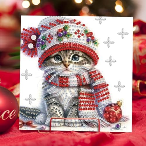 jinglinhh 6pcs Christmas Cat Snowflakes Diamond Art Painting Greeting Cards with Envelopes, DIY Card Making Kits for Adults, Diamond Art Postcards Christmas Cards Craft Gifts - Image 7