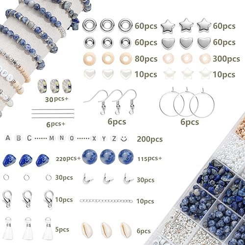 Xyliise Bracelet Making Kit Natürliche Perlen Set for Adults Beads for Bracelets Silver Jewelry Making Supplies DIY Jewelry Necklace Earrings (CZ006-Click The Blue) - Image 2