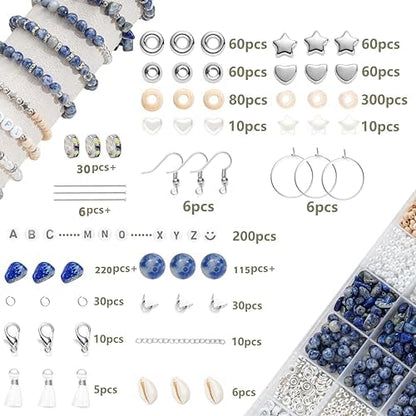 Xyliise Bracelet Making Kit Natürliche Perlen Set for Adults Beads for Bracelets Silver Jewelry Making Supplies DIY Jewelry Necklace Earrings (CZ006-Click The Blue) - Image 2