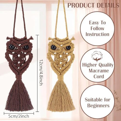 ACRNIGHEET 5PCS Macrame Kit for Adults Beginners Owl Macrame Wall Hanging Supplies Boho DIY Craft Kits for Adults Includes Instruction with Video Home Decor - Image 3