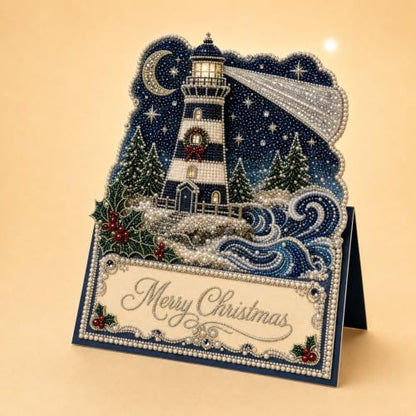 Christmas Diamond Art Greeting Cards Kit for Adults, 6 Pcs DIY Diamond Painting Christmas Cards with Envelopes, 3D Pearl Rhinestone Lighthouse Card Making Craft, Handmade Holiday Gifts - Image 5